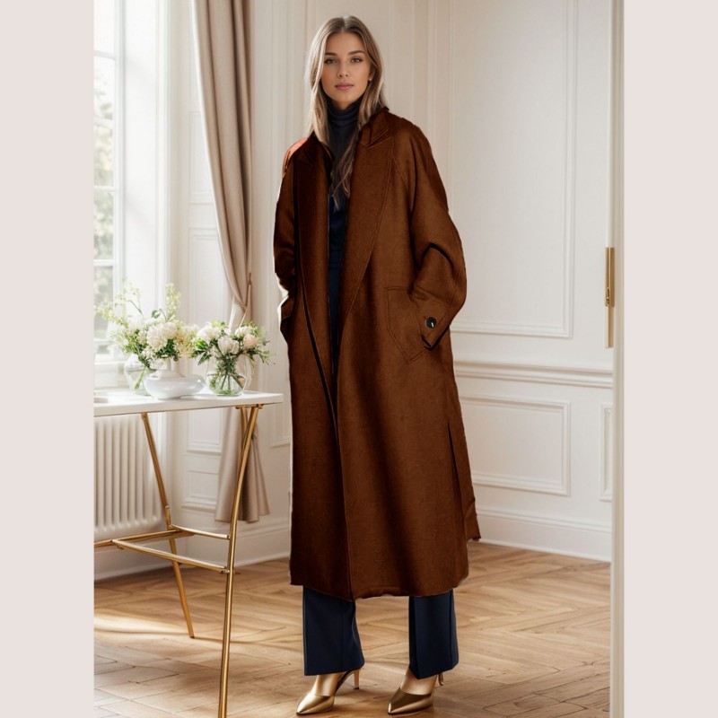 " Thick Casual Woolen Coat for Women in Knee Length with Turn Down Feature "